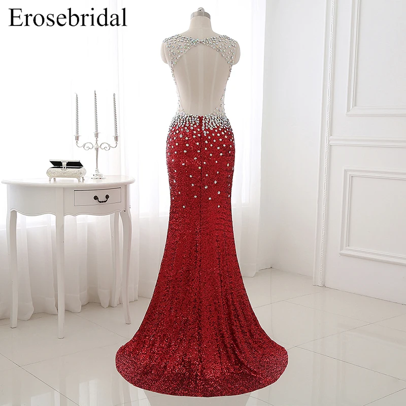Женское вечернее платье Русалочка Erosebridal красное с открытой спинкой и