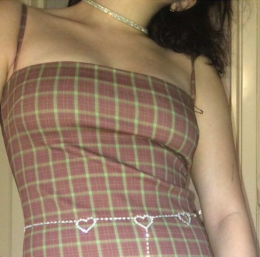 90s Vintage Kawaii Heart Waist Chain Cute Bling Night Club Disco Belt Harajuku Band Pant Accessory |