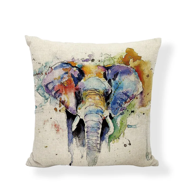 Наволочка с акварельным слоном этнический узор современное искусство