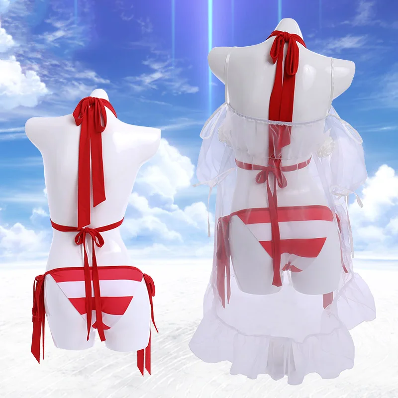 Аниме Fate/Экстра Nero Saber косплей милый сексуальный полосатый купальник набор
