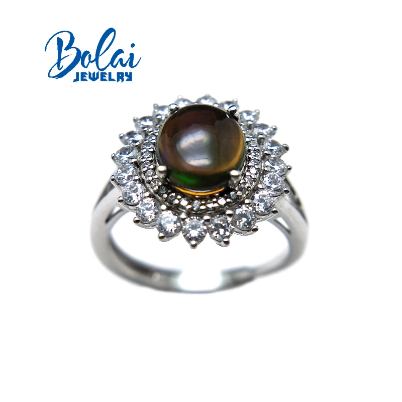 Bolaijewelry натуральный черный опал овальный камень 8*10 мм кольцо из стерлингового