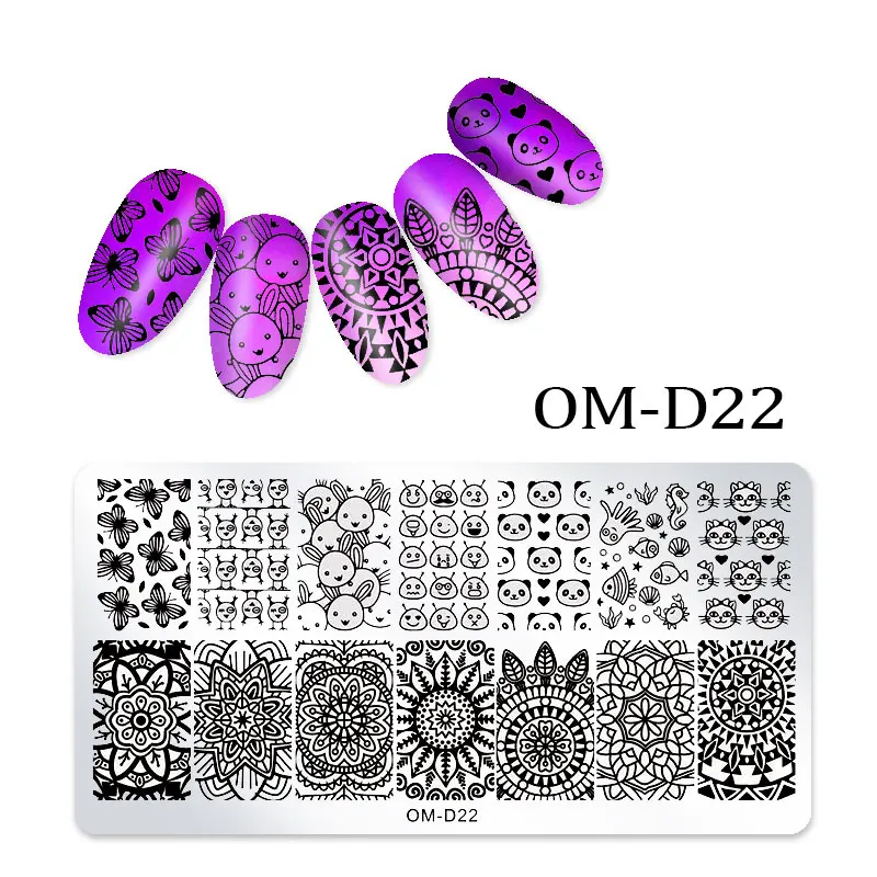 1Pc Nail Stamping Plates Lace Flower Animal Geometry Pattern Nail Art Stamp Stamping Template Image Plate Stencil Manicure Tools - Цвет: OM-D22