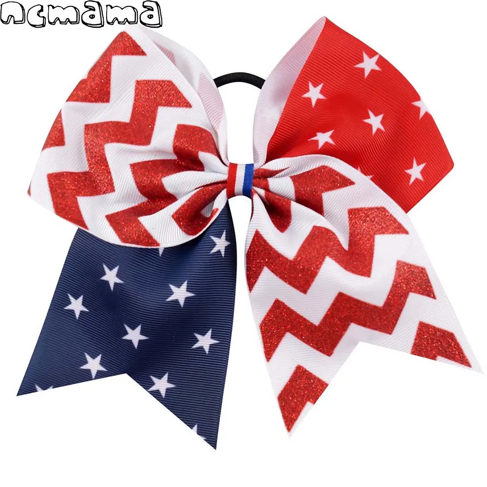 Ncmama 7 &quot4th of July лента флaг сшa yзкиe Cheer бантов для маленьких девочек полосатый