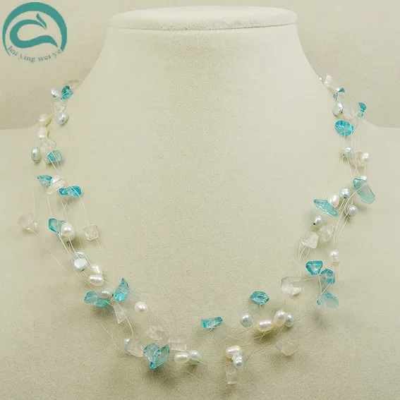 Unique Pearls jewellery Store Handmade Wedding Birthday Perfect Women Gift 9rows Illusion Pearl Crystal Necklace | Украшения и