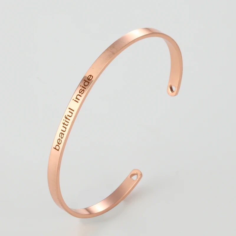 

Beautiful inside 4mm Stainless Steel Bangle Engraved Positive Inspirational Quote Cuff Mantra Bracelet For Women