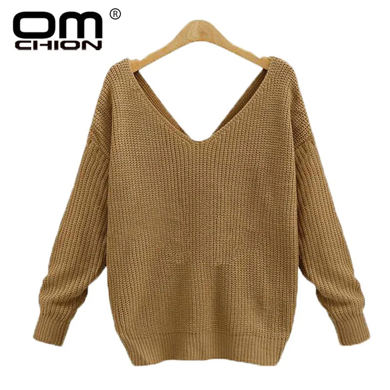 OMCHION Pull Femme 2018 свитер с глубоким V-образным вырезом и завязкой женский сексуальный
