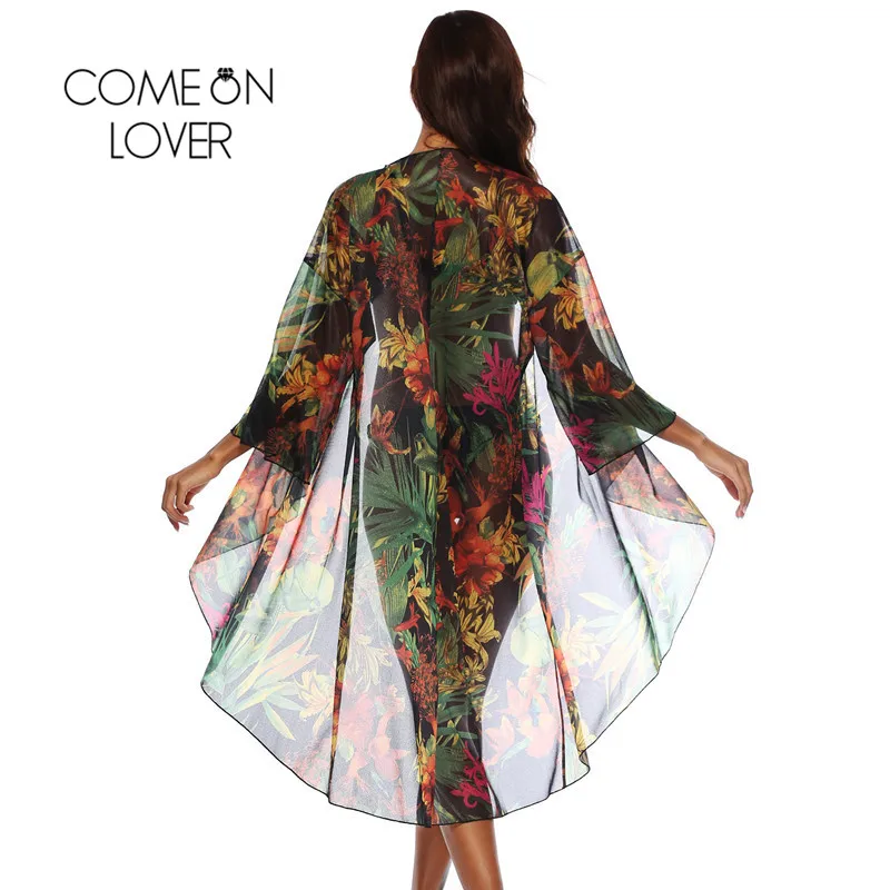 Comeonlover Boho кружевное кимоно кардиган Пляжная накидка открытая стежка шифоновый