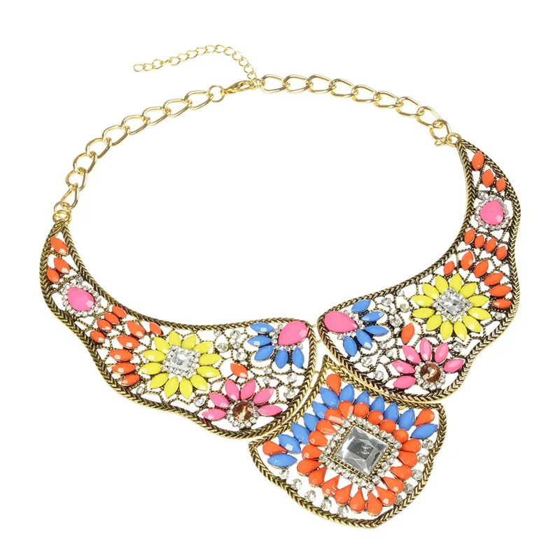 1 Шт. Чешского Стиль Бисер Цветок Choker Ожерелье Красочные Кристалл Винтаж Женщин