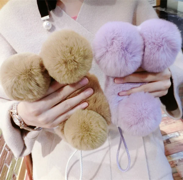 

Luxury Panda Rabbit Fur Case For iPhone 11 12 13 Pro X XS MAX XR 6S 8 7 Plus 5 5S Cute Cartoon warm fluffy Hair plush case Cover