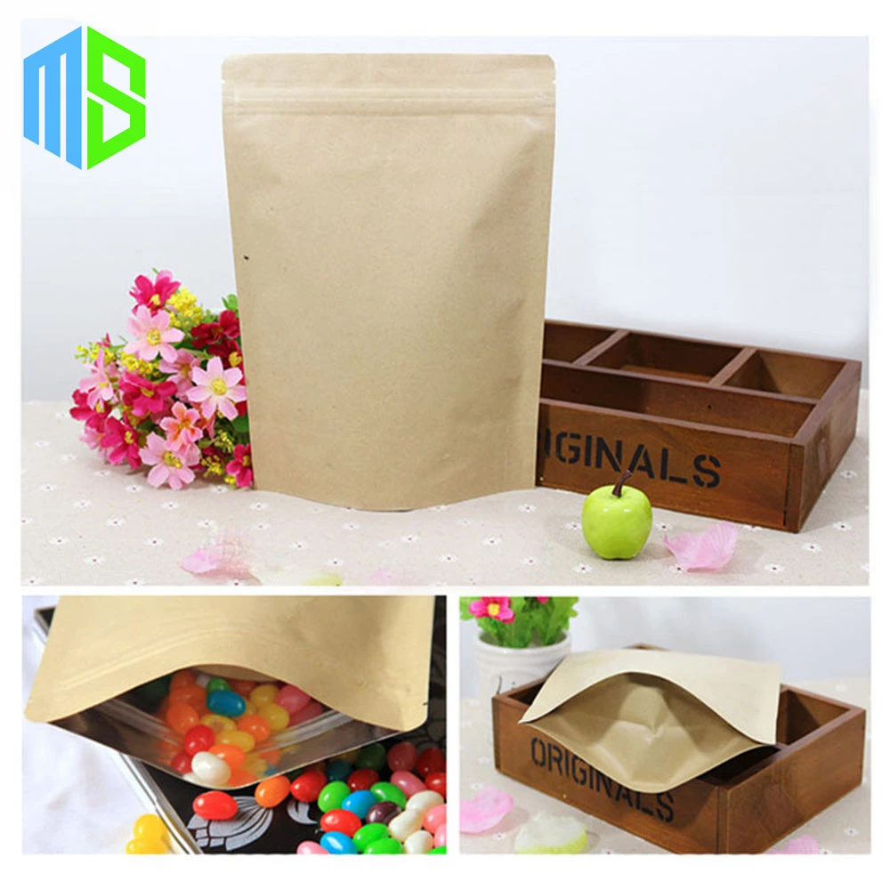 Стоячим ZipLock Коричневой Крафт Бумажные Мешки С Покрытием Алюминиевой Фольгой