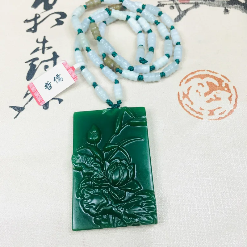 Zheru ювелирные изделия чистый натуральный яшма резной Лотос кулон триколор Jadeite