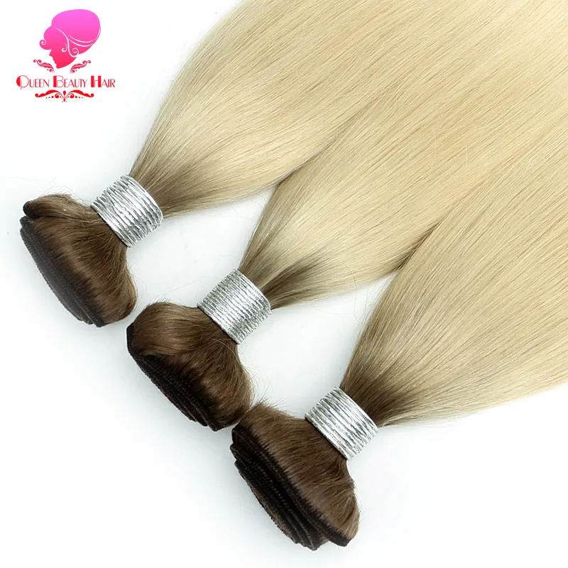 QUEEN BEAUTY 1/3/4 шт. двухцветные бразильские волосы Омбре T8/613 Платиновые светлые