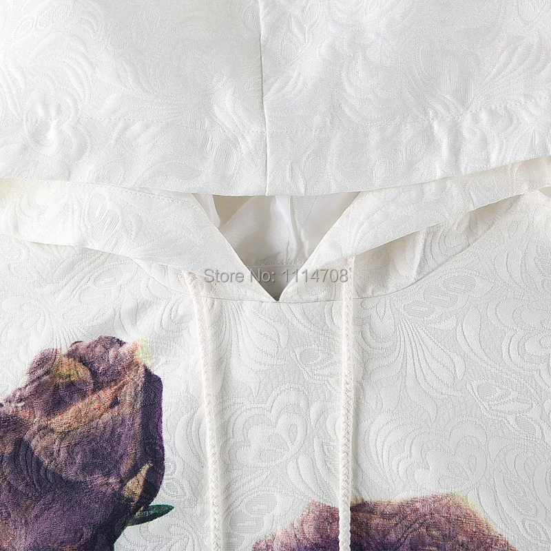 2014 Autumn &amp Winter European Brand Women White Printed Rose Fleece Female Casual Hoodies Sweatshirt Fashion Coat |