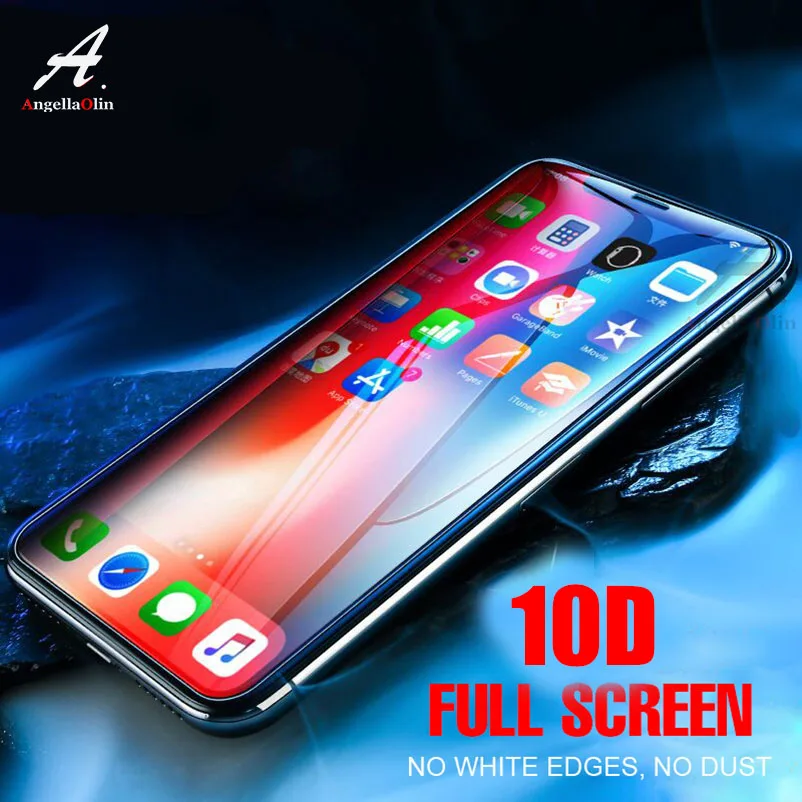 Защитное стекло 10D с закругленными краями для iPhone Xs Max XR X 10 7 8 6 6s plus 1 дюйма 5 2018 9H