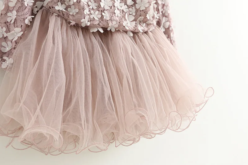 Детское платье для маленьких девочек кружевное с цветочным принтом и длинными