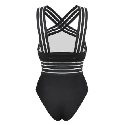 2019 Sexy One Piece Swimsuit Women High Neck Bandage Cross Back Monokini Black Swimwear Bathing Suits Swimming Suit | Спорт и