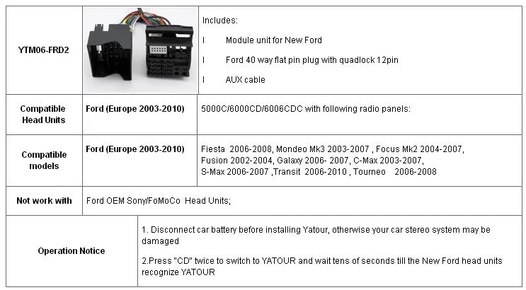 Yatour Автомобильный цифровой CD Музыка Changer USB MP3 AUX адаптер для Ford(Европа 2003-2010) quadlock 6000CD 6006CD 5000C YT-M06