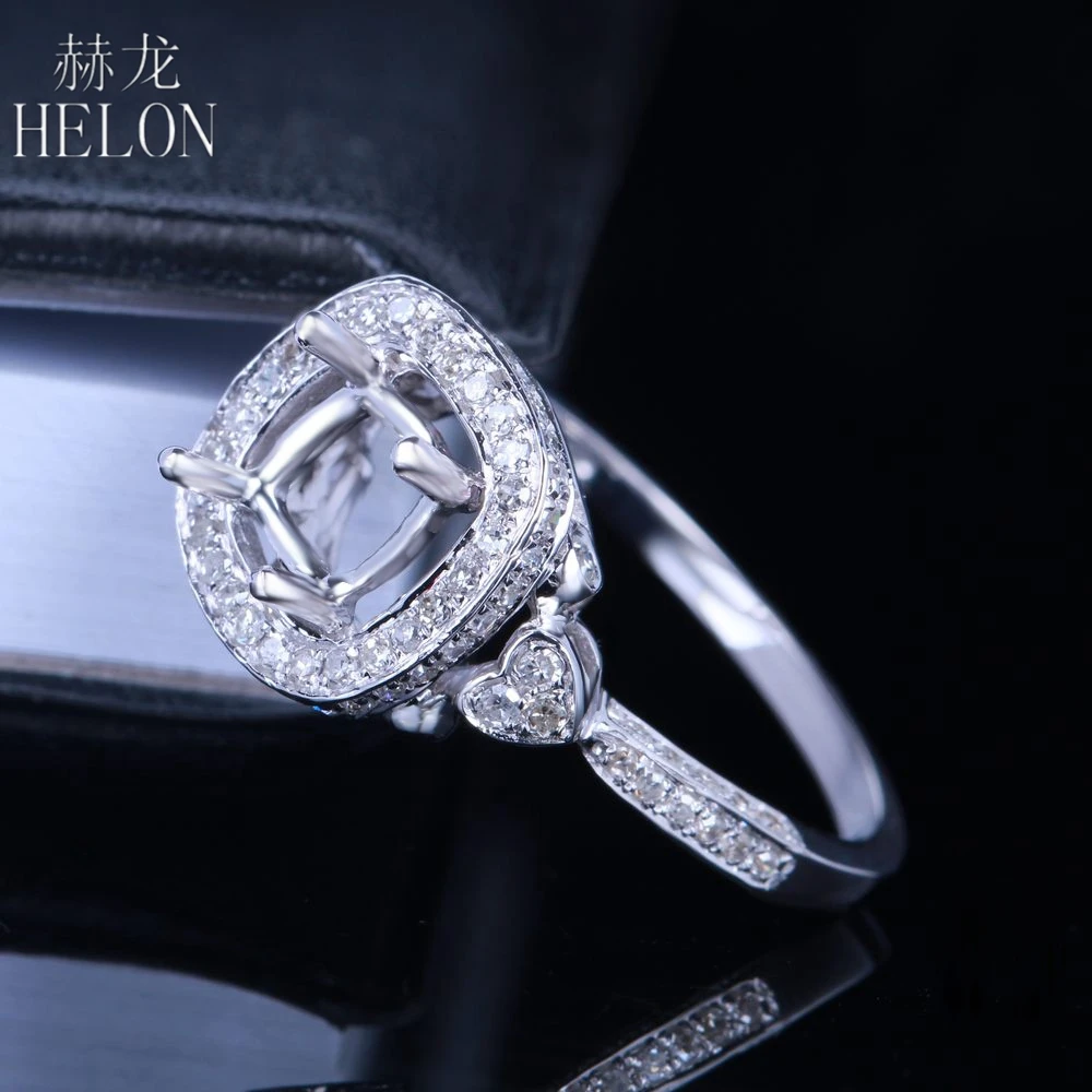 

HELON Solid 14K (585) White Gold 6-6.5mm Round Cut 1/2CT Real Natural Diamonds Semi Mount Engagement Wedding Women Jewelry Ring