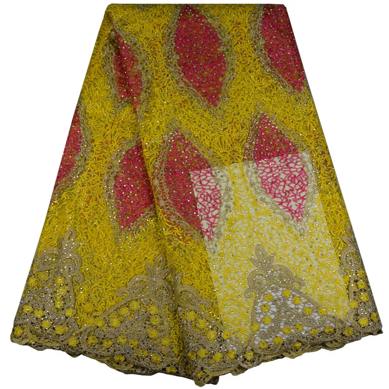 Красный цвет африканская кружевная ткань вышитые нигерийские кружева с камнями