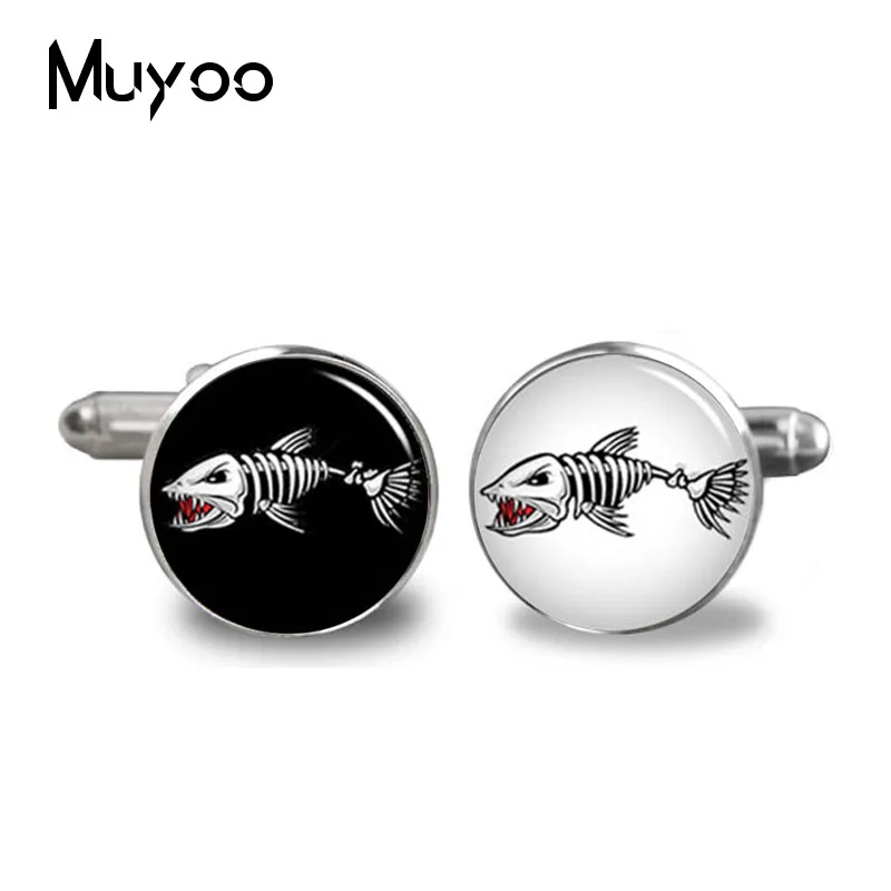 Новинка, Fishbone, манжета, мужские аксессуары, уникальный подарок, рыба, запонки, рыбак, запонки, ручная работа, круглые, фото, манжеты, C-009