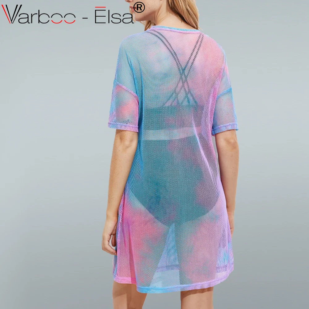 VARBOO_ELSA Для женщин Mesh T рубашка градиент цвета Перспектива Sheer рубашки женский Harajuku