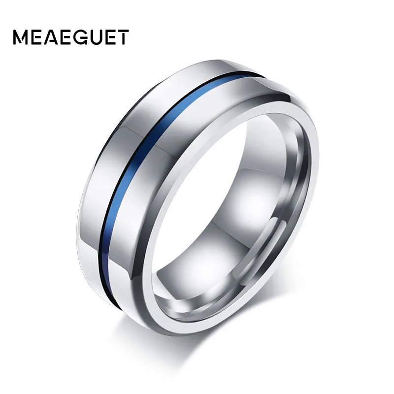 Meaeguet 8 мм широкая тонкая синяя линия кольцо из нержавеющей стали для мужчин обручальные кольца обручальное кольцо ювелирные изделия Размер США 7-12