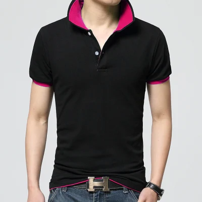 black red collar Летнее поло, Тонкий двухцветный воротник с рисунком, дышащая дышащие рубашки поло, рекламная рубашка для мужчин, модные поло для мужчин - Цвет: black red collar