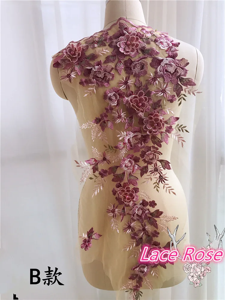 3D фиолетовый цветок вышивка аппликация бисером стразами под вечернее платье