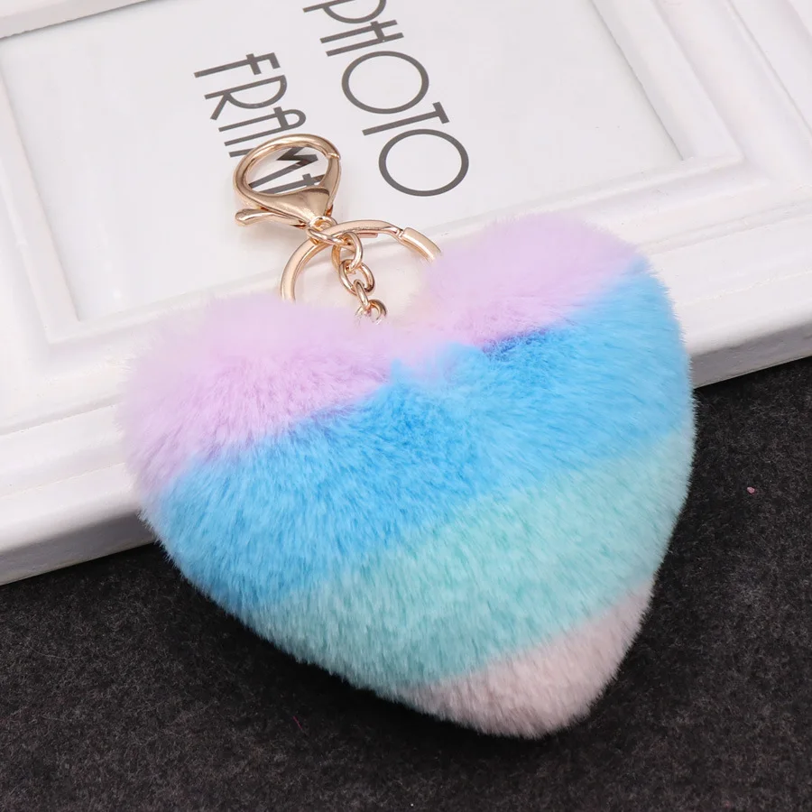 NEW Colorful Lovely Heart Shaped Pom Poms Imitation Rabbit Fur Ball Toy Doll Bag Car Key Ring Monster Keychain Jewelry Gift | Украшения и