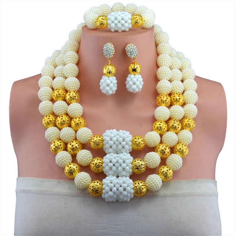 Нигерийский Свадебный золотой шар африканские бусины комплект ювелирных