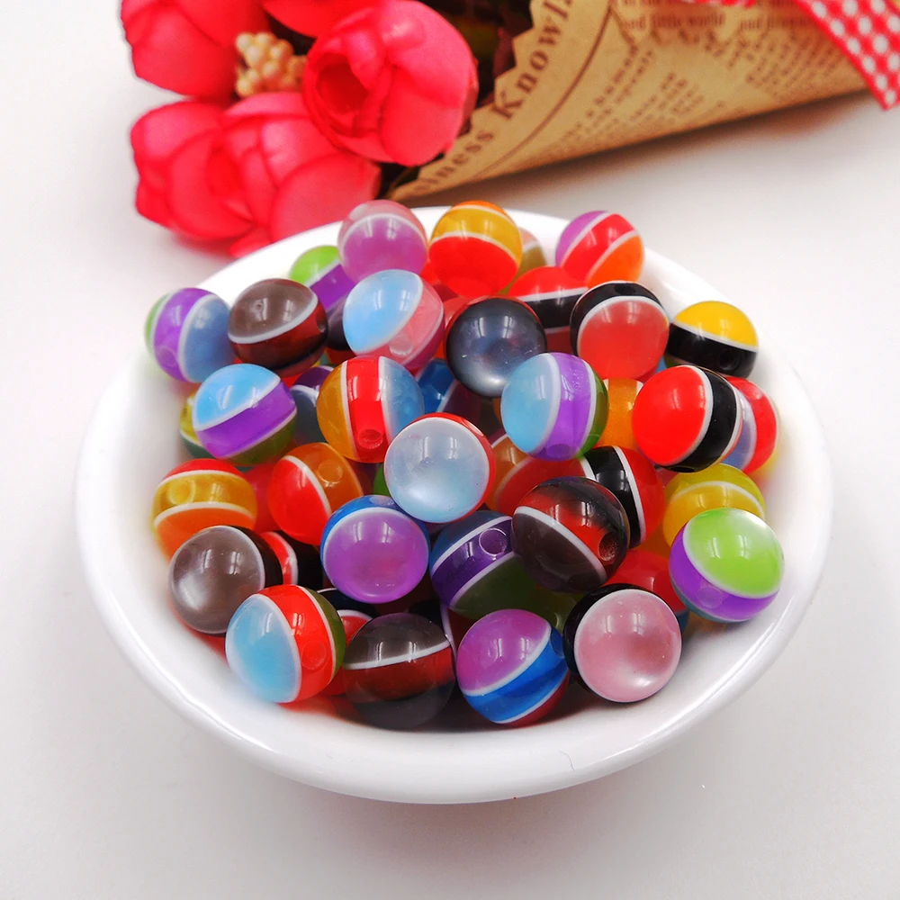 hot 100pcs Mixed Rainbow Transparent Striped Round Resin Spacer Beads 10mm (E18796) | Украшения и аксессуары