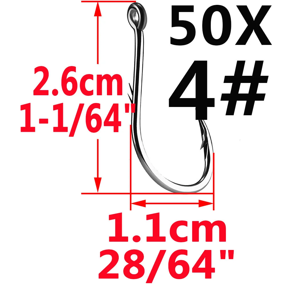 size 4 Simpleyi, 50 шт./лот, рыболовные крючки, 6#1#1/0-5/0#, рыболовный крючок, держатель для приманки, джиг, большой колючий крючок, тройные Крючки, рыболовные снасти - Цвет: size 4
