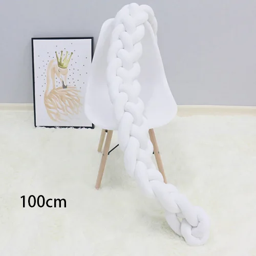 white-100cm 100-300 см четырехслойная кровать бампер обхват промежность кроватка Детская комната Декор защита для кроватки Успокаивающая игрушка плетение узел для детского постельного белья - Цвет: white-100cm