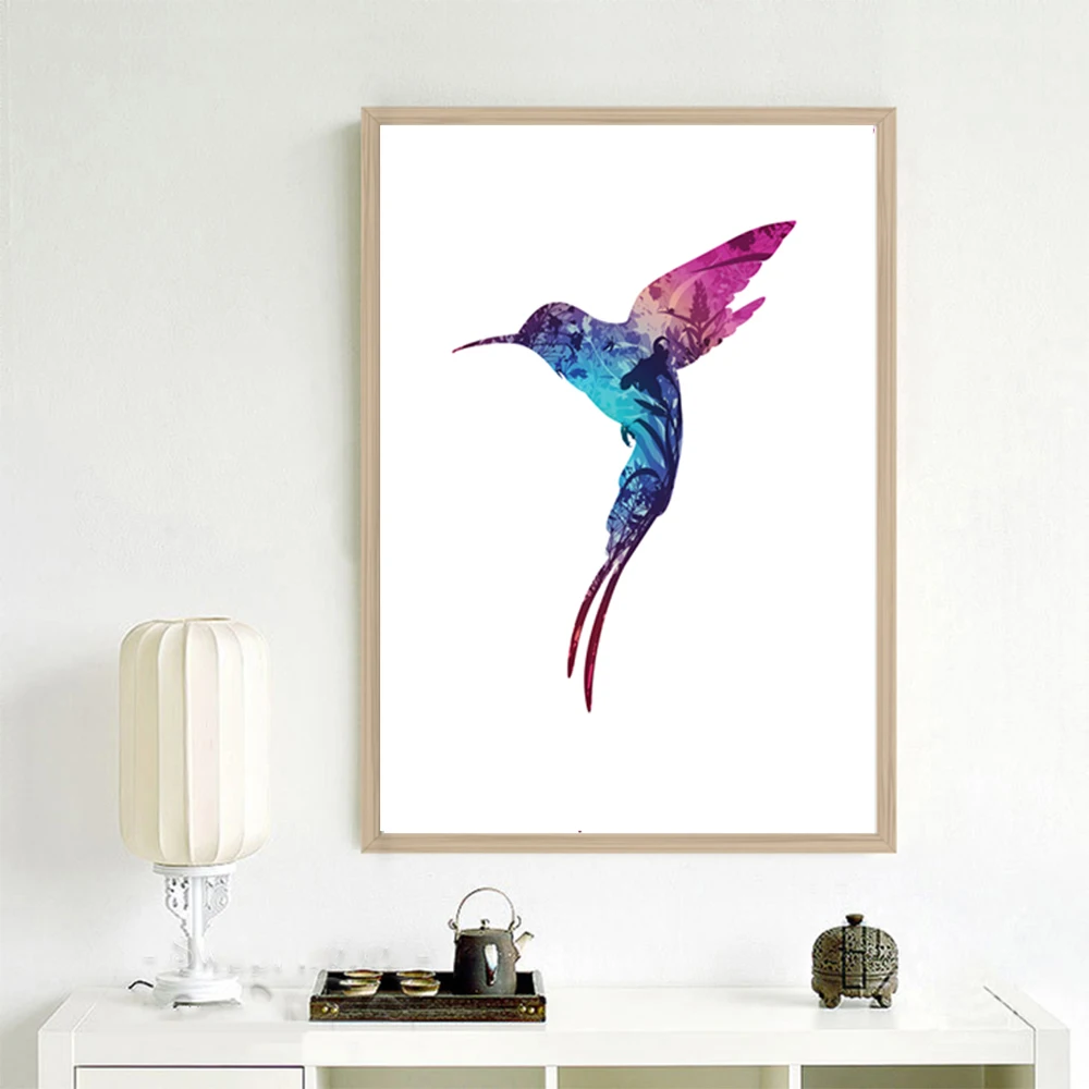 Цветной постер в скандинавском стиле с изображением Колибри абстрактный цветок