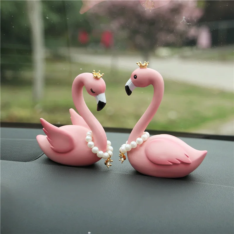 Фламинго с ожерельем украшение автомобиля Корона Lovebird розовый маятник