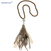 2017 new boho tibet antique silver tauren pendant necklace leather lace tassel beaded chain necklace taurus charm necklace