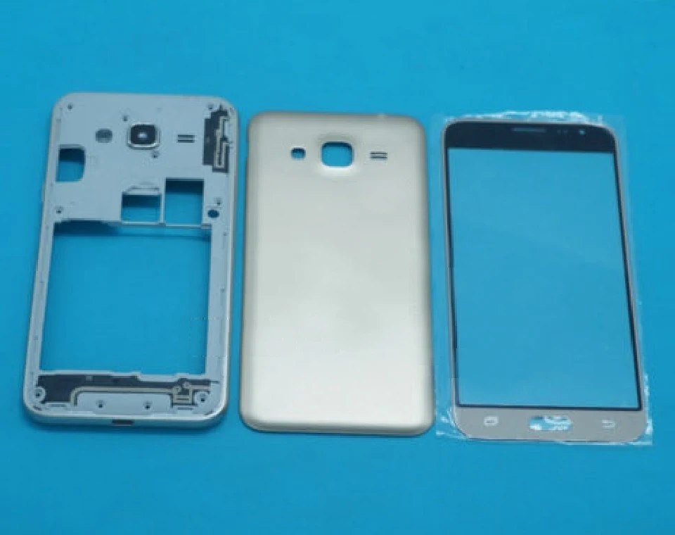 Для Samsung Galaxy J3 J320 J320F J320M J320FN Корпус Передняя рама шасси+ Крышка батарейного отсека+ Стекло переднего экрана+ комплекты