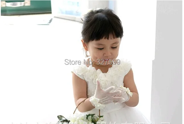 Детские Формальные Перчатки принцессы атласный бант знатных короткие дизайн Ivory