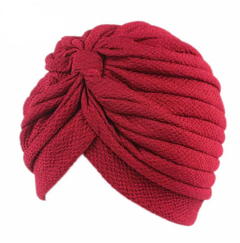 Новые модные однотонные шапки тюрбан с морщинами индийские женские бини на весну