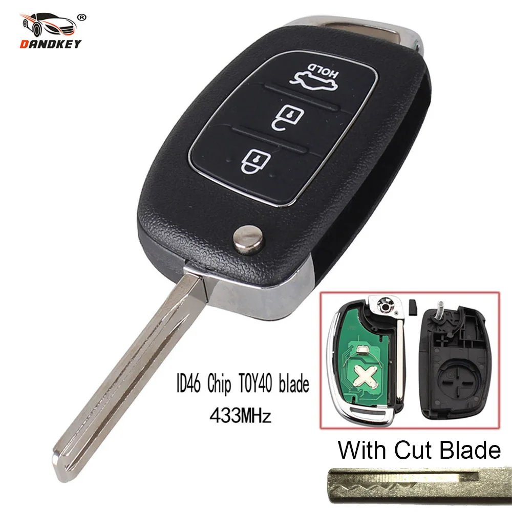 Чехол для автомобильного ключа Dandkey cut blade FSK 433 МГц с чипом ID46 TOY40 Hyundai New IX35 IX25 IX45