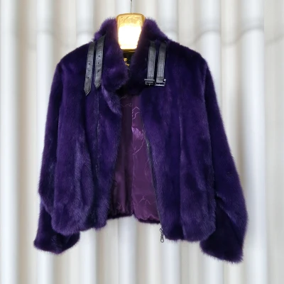 purple Модная новая настоящая розовая норковая Меховая куртка для женщин, роскошный бренд, Полный Пелт, натуральный мех норки, короткое пальто для женщин, зимний мех - Цвет: purple