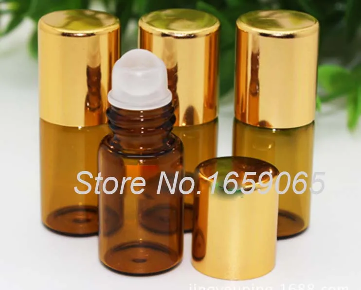 

3ml amber roll on roller perfume atomizer sample bottles f essential oils roll-on refillable deodorant containers w golden lid