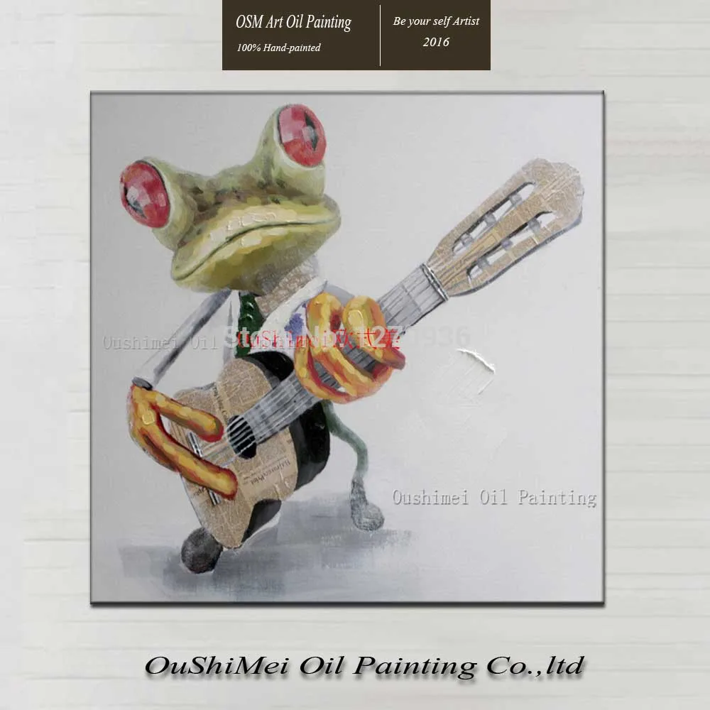 

Hand Painted Modern Abstract Oil Painting On Canvas Guitar Frog Wall Paintings For Living Room Decor Pictures Animals Painting