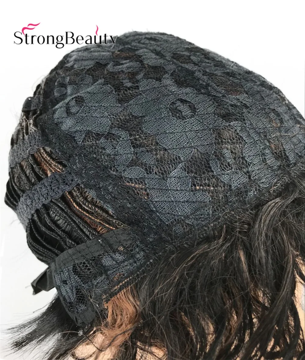 StrongBeauty Короткие вьющиеся женские парики Асимметричный сторона взрыва Синтетические волосы термостойкий парик