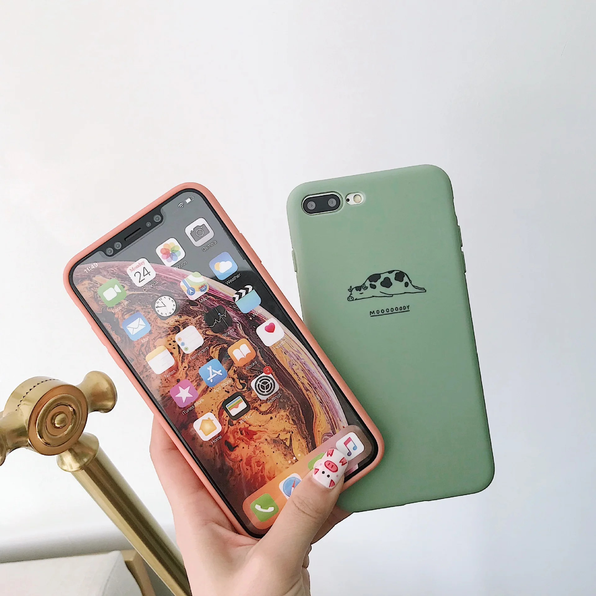 Милый простой ручной росписью животных Единорог свинья чехол для iPhone X XR XS Max 6 S 7 8