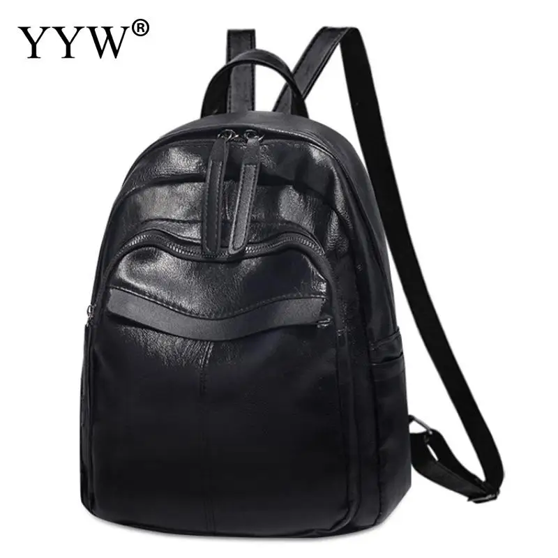 Женский дизайнерский кожаный рюкзак черный повседневный школьный для молодых