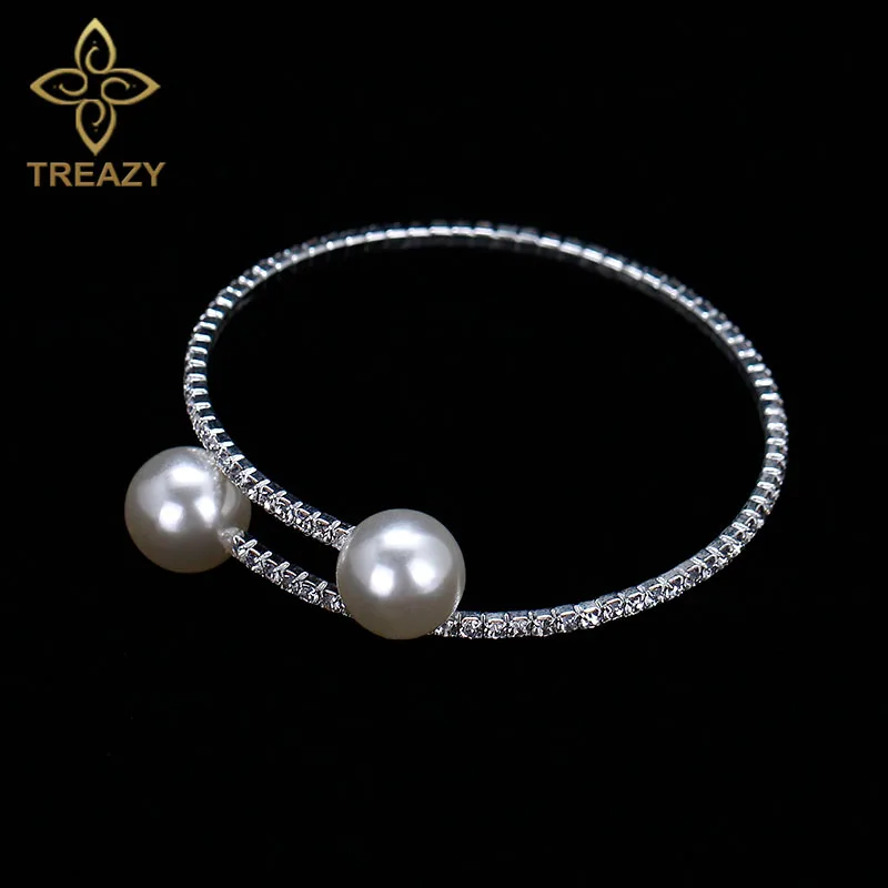 TREAZY двойные бусины из искусственного жемчуга Хрустальный Браслет манжета