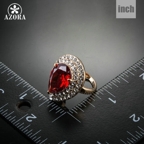 AZORA золотые красные с фианитом капли воды TR0125|gold color|ring ringring drops |