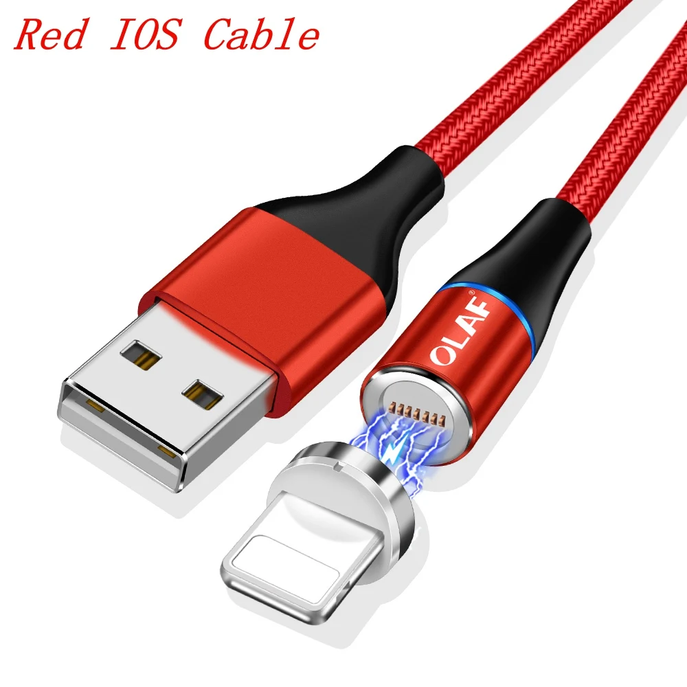 red For ios cable Магнитный зарядный кабель OLAF Quick Charge 3,0 Micro usb type C 3A Быстрая зарядка Магнитный кабель для iPhone huawei samsung Xiaomi LG - Цвет: red For ios cable