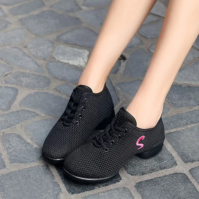 

Women Modern Dance Shoes Breathable Mesh Spring Summer Square Hip Hop Jazz Dancing Shoes for Ladies Low Heels 3cm Sneakers Women